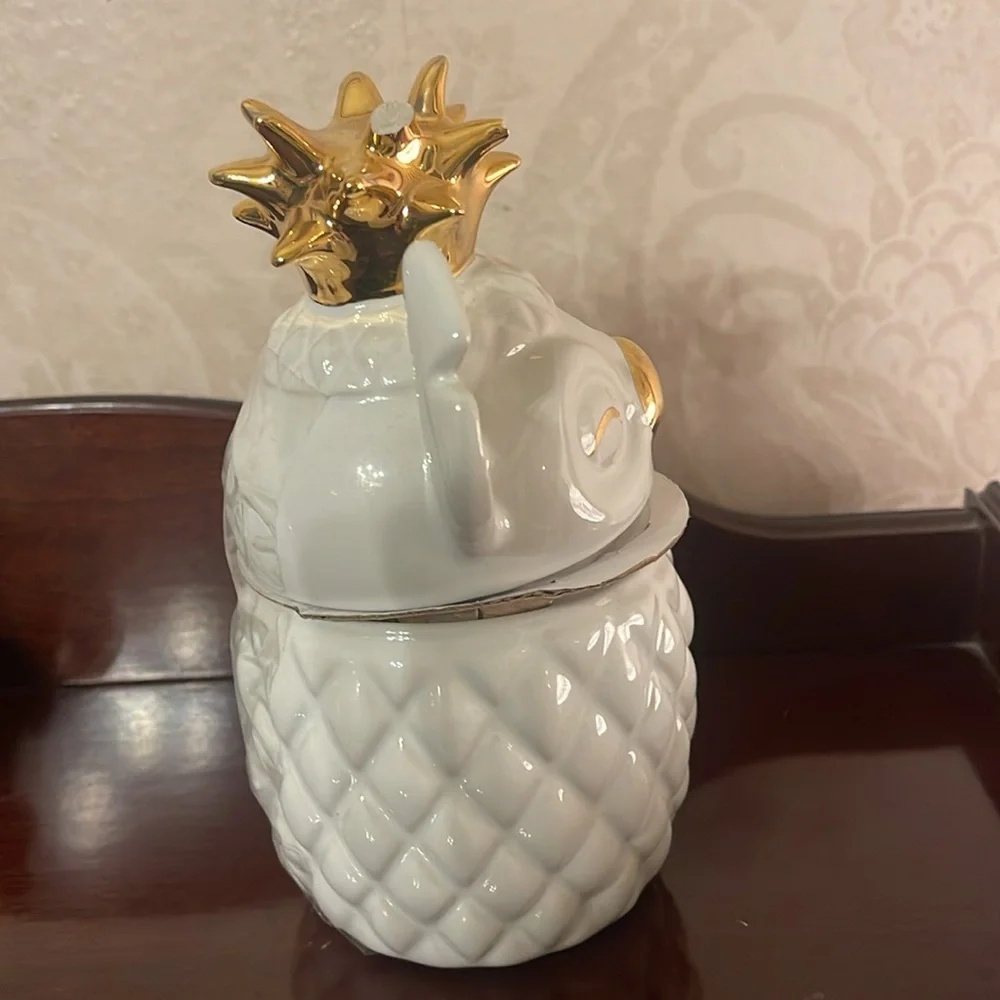 White and Gold Pineapple Ceramic Jar- stitch candle from Disneyland
